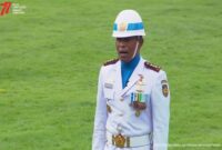 Kolonel Laut (P) Andike Sry Mutia saat menjadi Komandan Upacara Utama HUT RI ke-77 di Istana Merdeka, Rabu (17/8)
