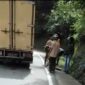 Tangkapan layar video amatir warga kecelakaan lalu lintas di Bukit Ransam. Satu pelajar terseret ke dalam kolong mobil bersama sepeda motornya.