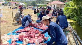 Pabrik Aqua Memberikan sumbangan hewan qurban kepada warga Tiga Jorong