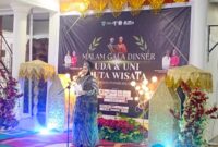 Ketua TP PKK Pesisir Selatan Lisda Hendrajoni saat memberikan sambutan dalam acara Malam Gala Dinner Uda-Uni Duta Wisata Pesisir Selatan di Rumah Dinas Bupati pada Kamis (30/10/2025)