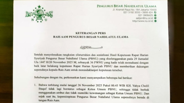 Rais Aam PBNU Batalkan Semua Keputusan Gus Yahya, Gus Ipul Kembalikan Sekjen?

