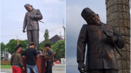 Viral Patung Leher Sipit Pak Karno di Alun-Alun Indramayu

