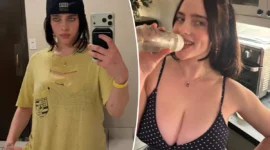 
<p>Billie Eilish membuang siluet longgar khasnya untuk tank top polkadot dalam Instagram Story liburan yang diposting pada hari Minggu. Billie Eilish/Instagram

