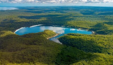 Pemandangan Udara Pulau McKenzie Fraser Danau