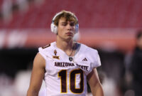 
<p>Quarterback Arizona State Sam Leavitt merayakan setelah mencetak gol melawan Iowa State dalam kejuaraan 12 Besar di Arlington, Texas.Kevin Jairaj-Imagn Images
