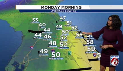 Florida Tengah diperkirakan mengalami penurunan suhu yang dramatis dan kondisi berangin pada Minggu malam