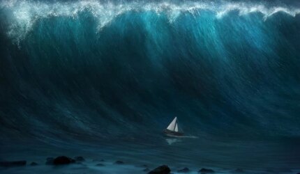 Perahu Layar Kecil Gelombang Tsunami Raksasa