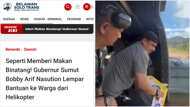 Netizen mengecam keras Bobby Nasution yang melemparkan bantuan kepada korban banjir dari helikopter

