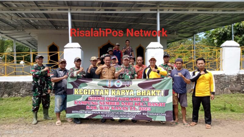 Pemerintah Desa Sumber Sari bersama Koramil 427-05/Banjit-Kodim 427/Way Kanan Gelar Karya Bhakti

