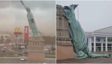 Viral Patung Liberty Jatuh Setelah Badai